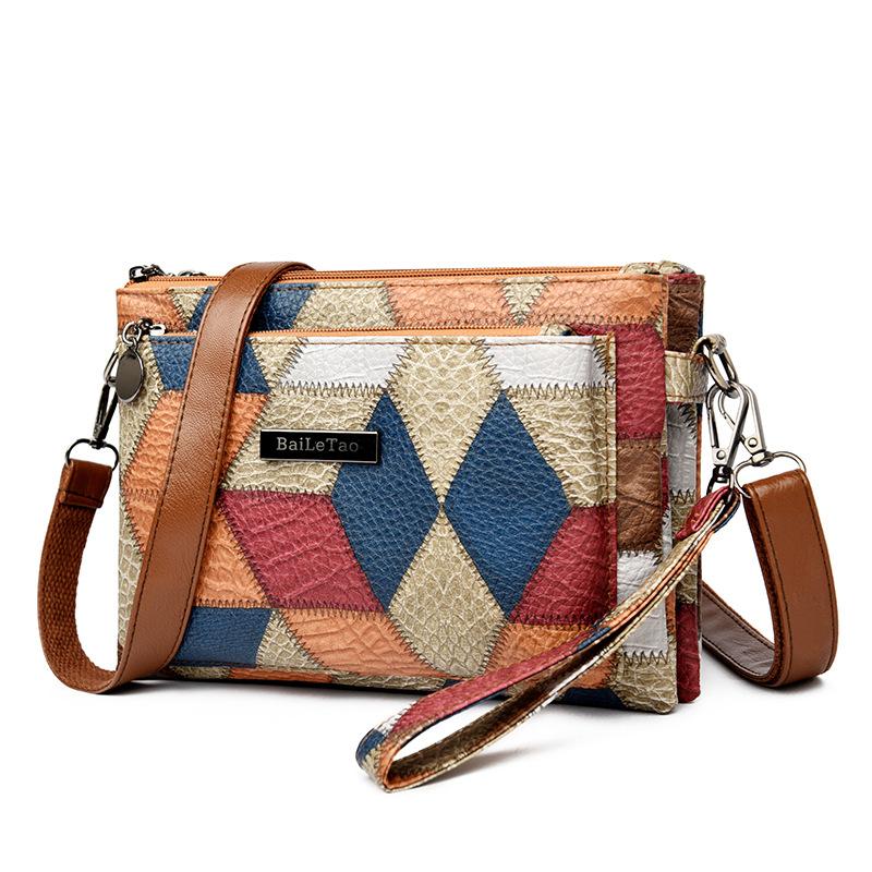 New Contrasting Color Splicing Retro Clutch Bag Women's Fashion Casual Mother Bag Going Out Shoulder Messenger Bag
