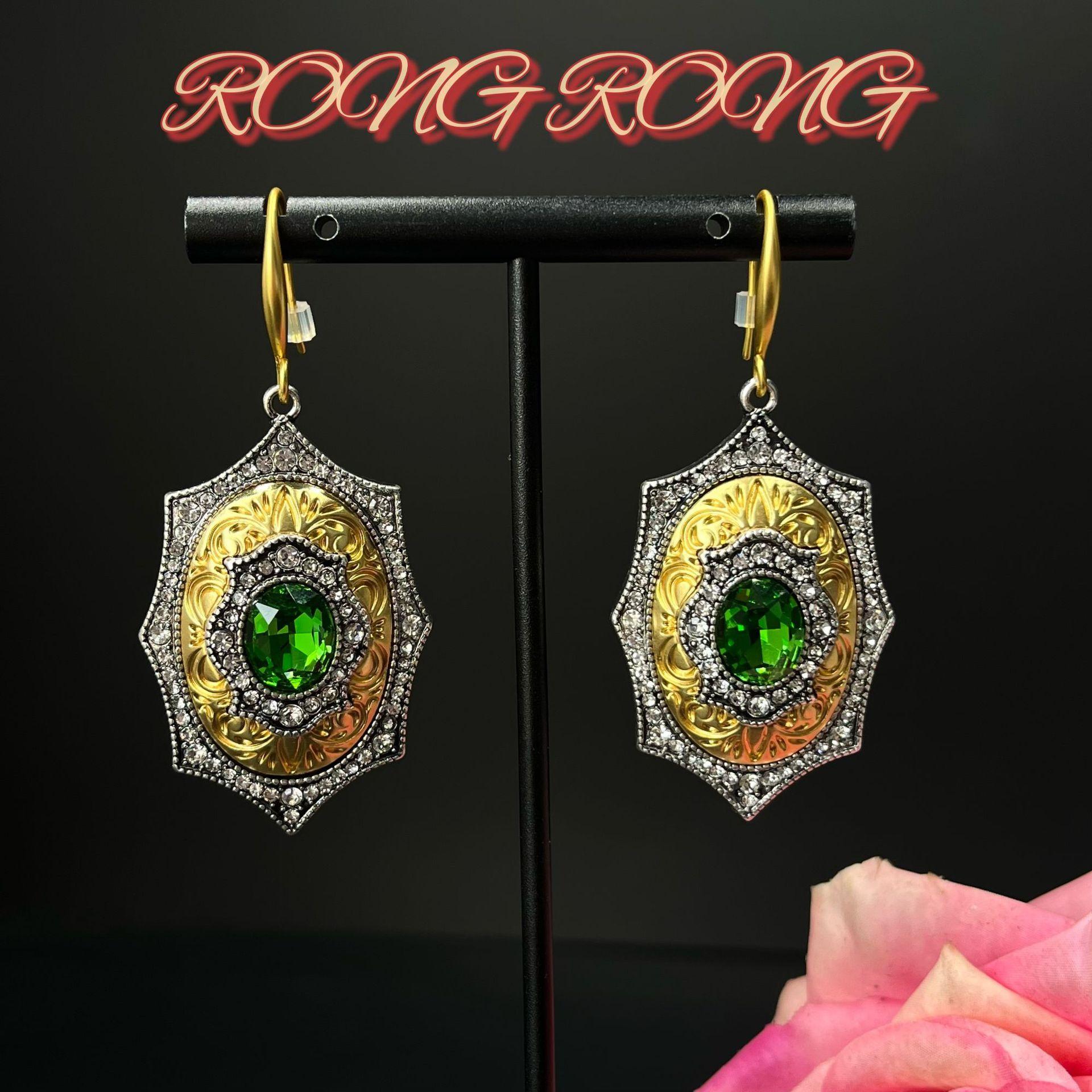 Винтажные серьги в дворцовом стиле с инкрустацией цирконами, тяжелая промышленность, антикварные, роскошные, атмосферные зелёный