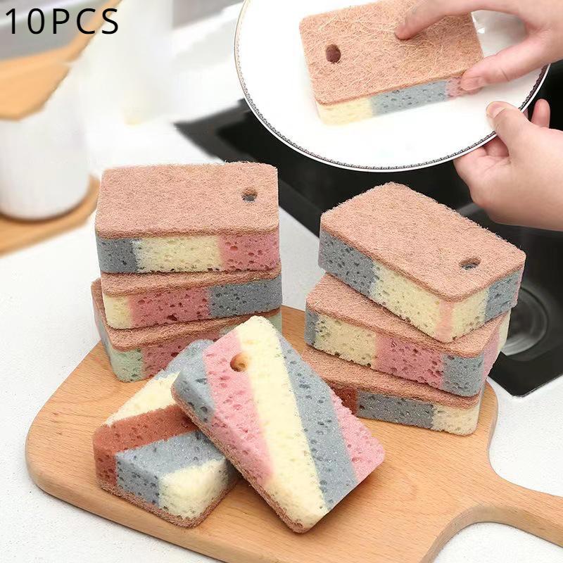 Esponja para lavar platos, pulpa de madera, Color algodón, esponja de limpieza mágica para eliminar óxido, cepillos, herramienta de lavado de cocina, 1/5/10 Uds.