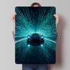 Futuristic With Neon Speed Lines Car Tinplate Poster Custom Wall Art Vintage Metal Signs Retro Tin Plaque for Decoration Gaming