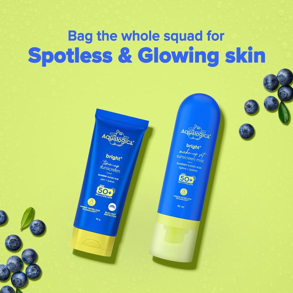 Aqualogica Bright+ Tone Up Sunscreen SPF 50+ PA++++ with Blue Light Protection 50g Pack of 1