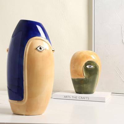 Minimalist Art Hand Drawn Color Blocking Ceramic Vase with Eyes Living Room Decoration Flower Vase