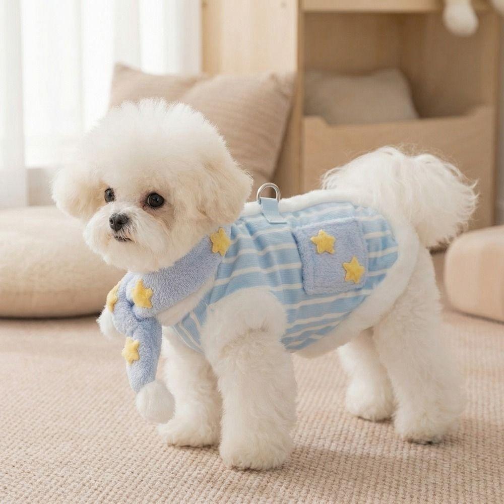 Two Leg Star-Print Scarf Dog Coat Warm Dog Velvet Vest Cute Puppy Plush Jacket For Pets