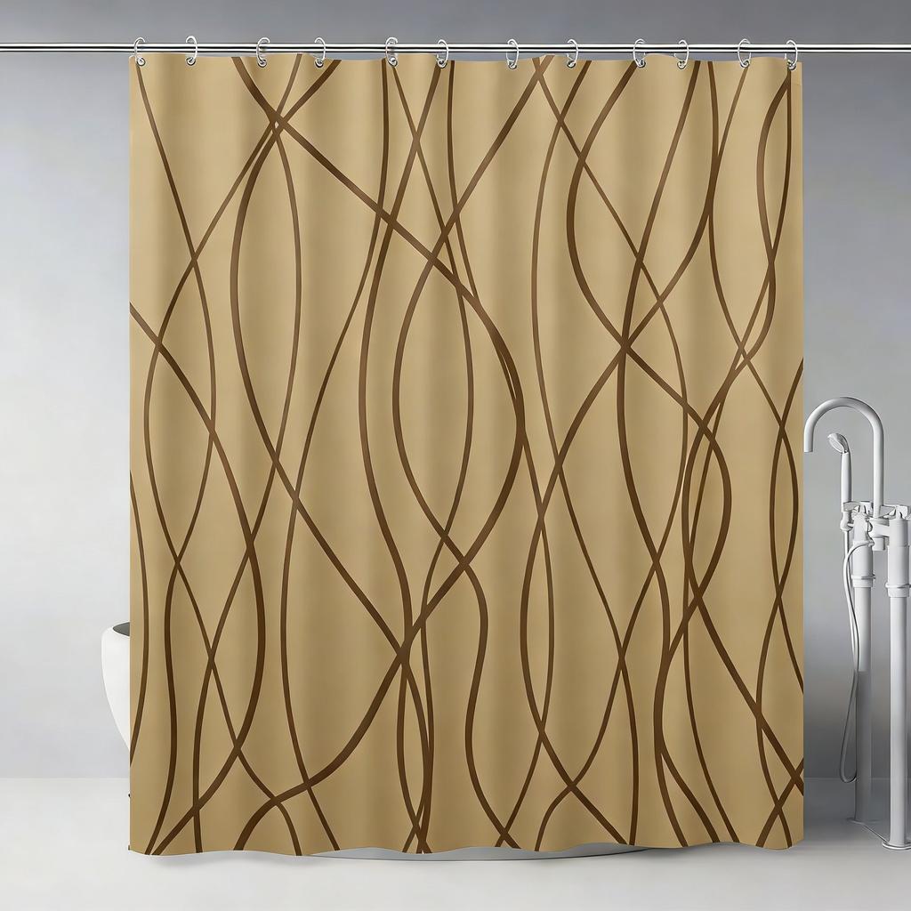 Modern Teal Gradient Wavy Line Art Waterproof Shower Curtain