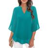 Women's V Neck Half Sleeve Loose Fit Chiffon Blouse Petal Sleeve Casual Top