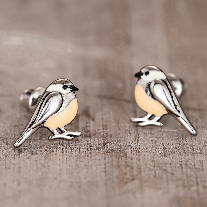 New animal earrings, cute bird painting oil design earrings, simple and versatile niche earrings