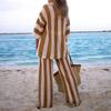 Women's Loose Fit Two Piece Matching Set Three Quarter Sleeve Knit Top High Waist Wide Leg Pants