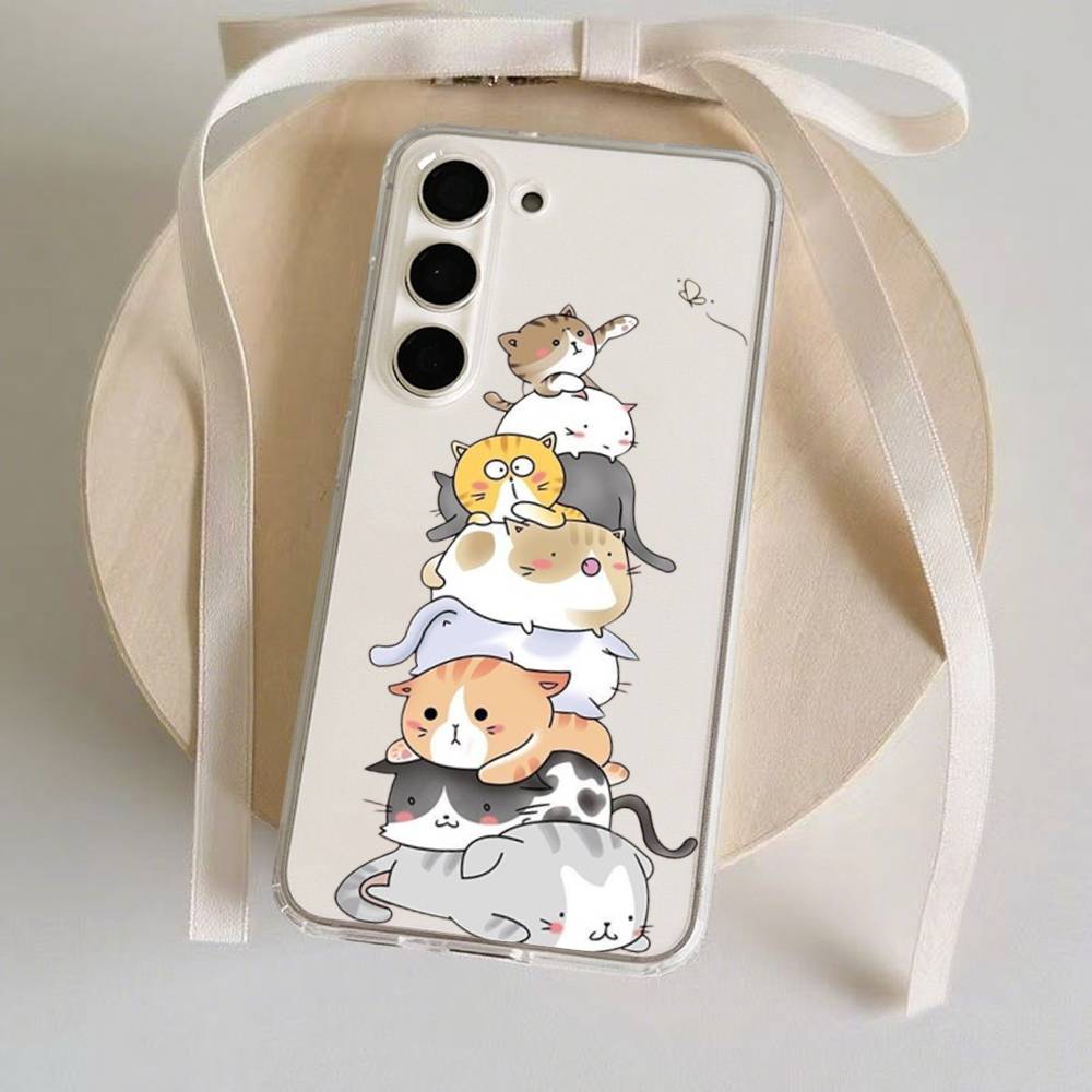Cartoon Cat Phone Case For Samsung Galaxy S21 S22 S23 S24 S25ULTRA FE Ultra Plus5G A52S Transparent Cover