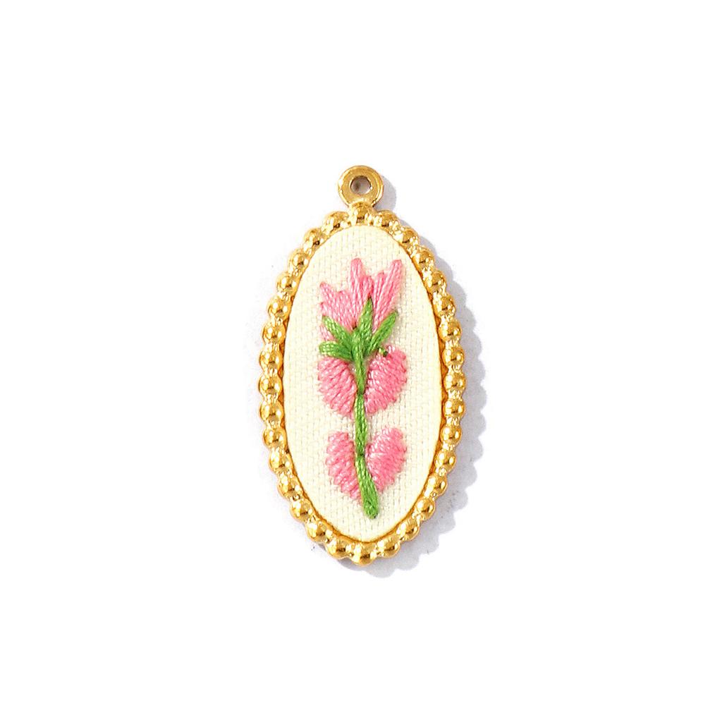 2Pcs Multicolor Geometric Flower Leaf Embroidered Charms 18K Gold Plated 304 Stainless Steel Pendant DIY Necklace Jewelry Making