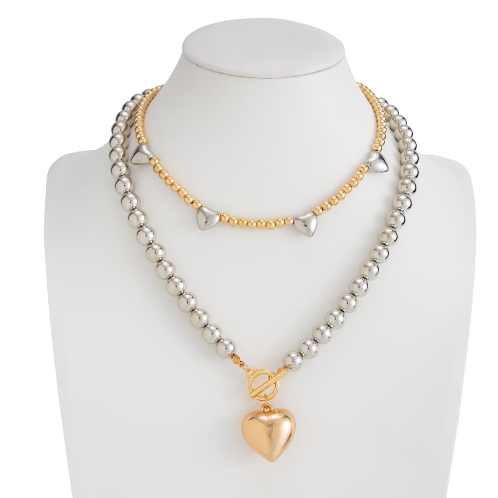 Ingemark 2Pcs/Set Punk Love Heart Pendant Choker Necklace for Women Trendy Vintage Bead Chains Wedding Bridal Neck Jewelry New