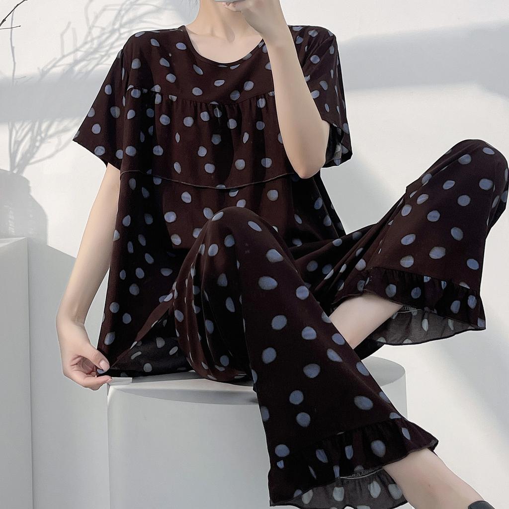 Short-sleeved Trousers Cotton and Silk Pajamas Women's Summer Thin Suit Japanese Sweet Anti-bumps Can Be Worn Outside Cotton Silk Loungewear
