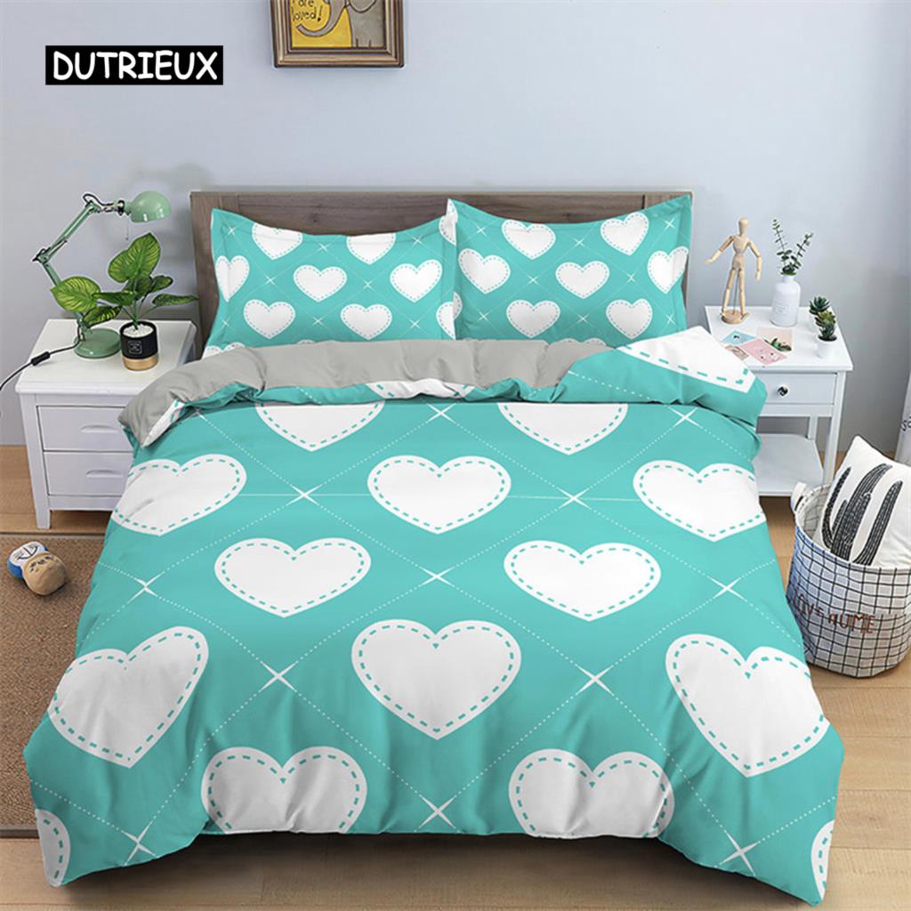 Romantische Liebesherz Bettbezug Valentinstag Bettwäscheset Mikrofaser 3D-Druck Steppdeckenbezug King Queen Für Jungen Mädchen Teenager Deko