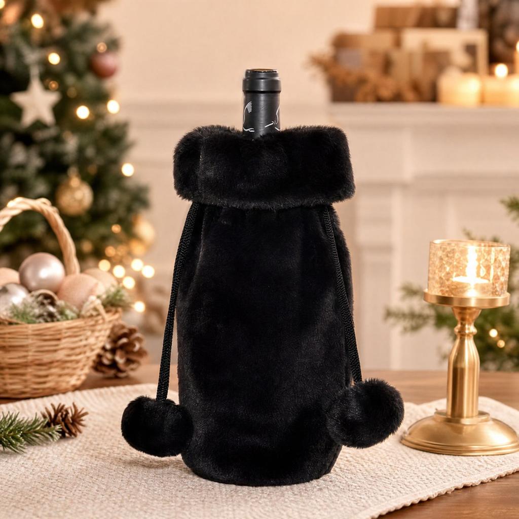Plush Bunny Wine Bottle Cover, Christmas Wine Bottle Sleeve and Red Wine Bottle Bag for Holiday Decor