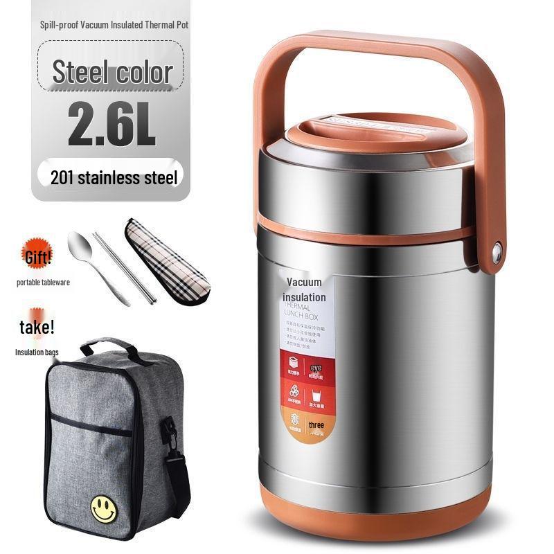304 Stainless Steel Triple-Layer Insulated Lunch Box for Students & Office Workers