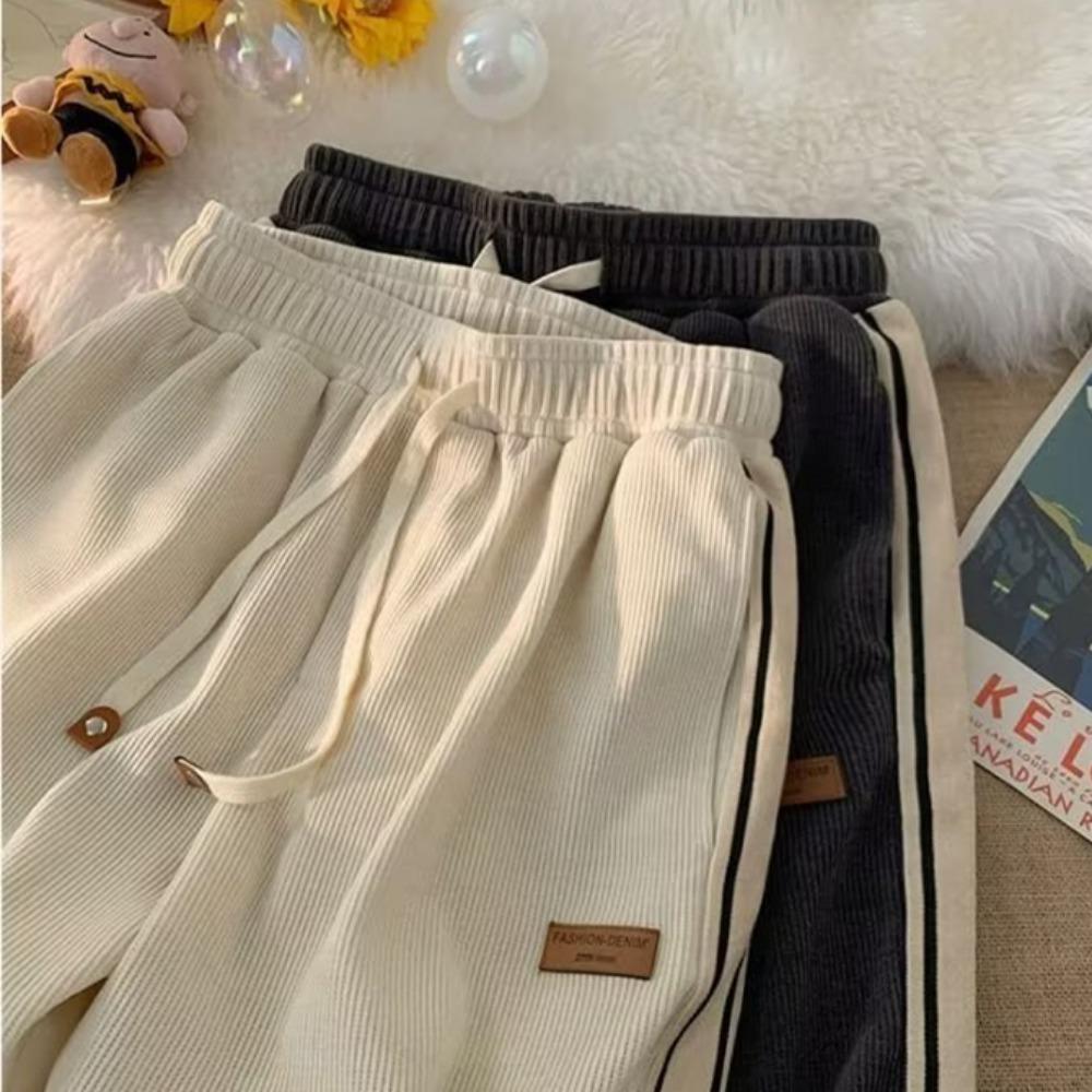 Trendy Corduroy Men's Pants Loose-fit Casual Style American Vintage Fleece-lined Sweatpants Autumn Season