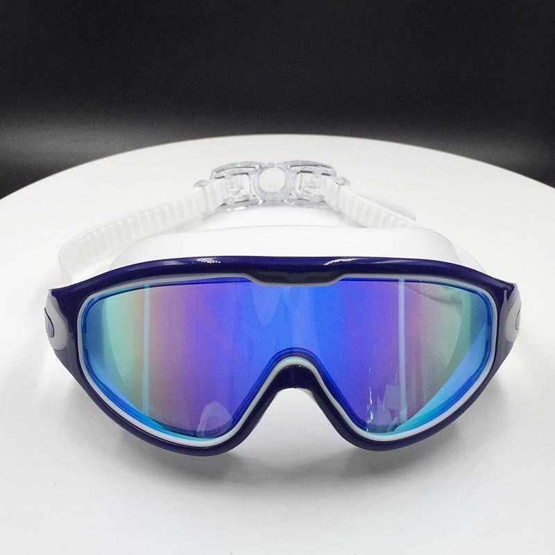 Large Frame Plated Waterproof Anti-Fog Swimming Goggles with One-Piece Earplugs for Men and Women