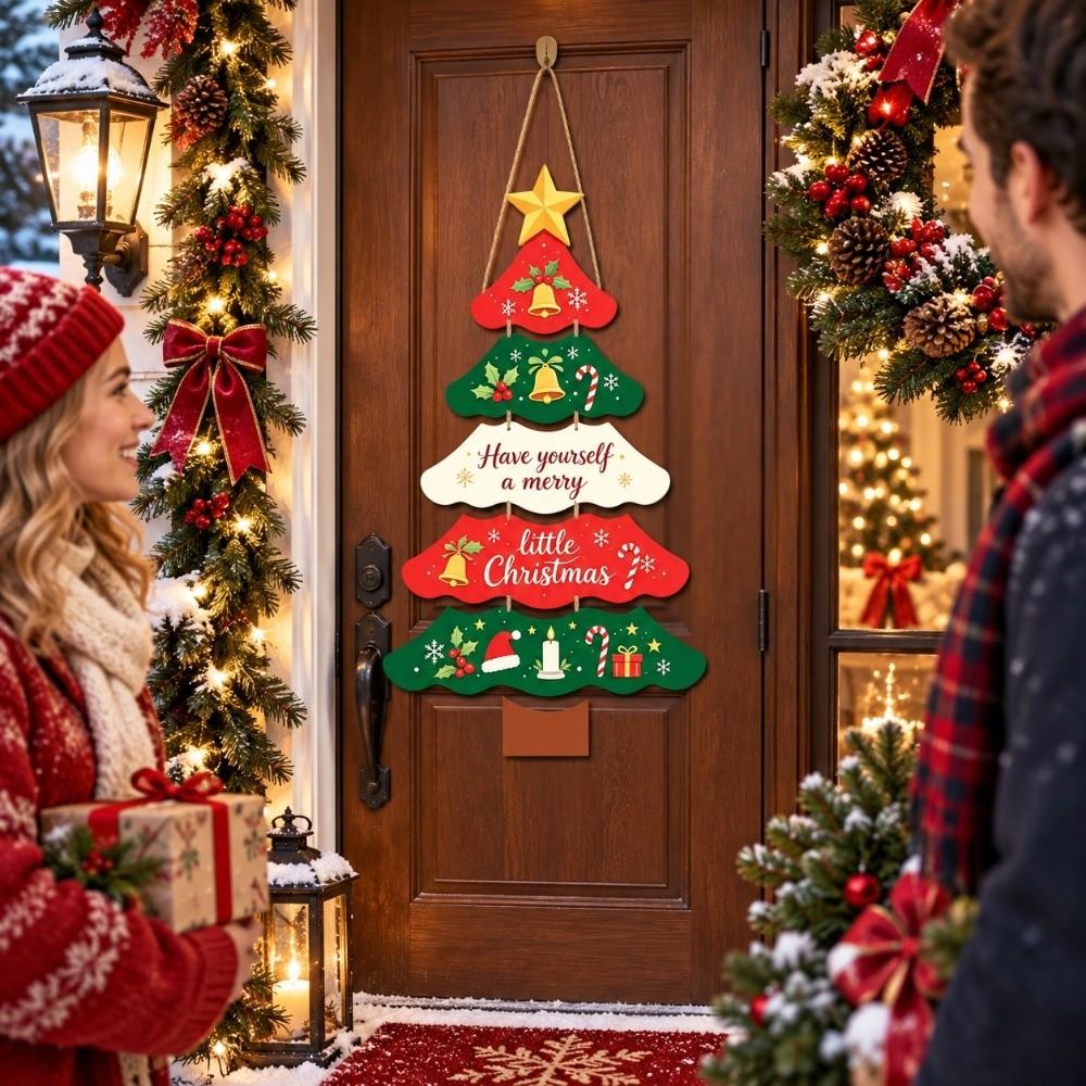 Paper Xmas Hanging Flag Multi-layered Hanging Welcome Board Christmas Tree Door Sign Entrance