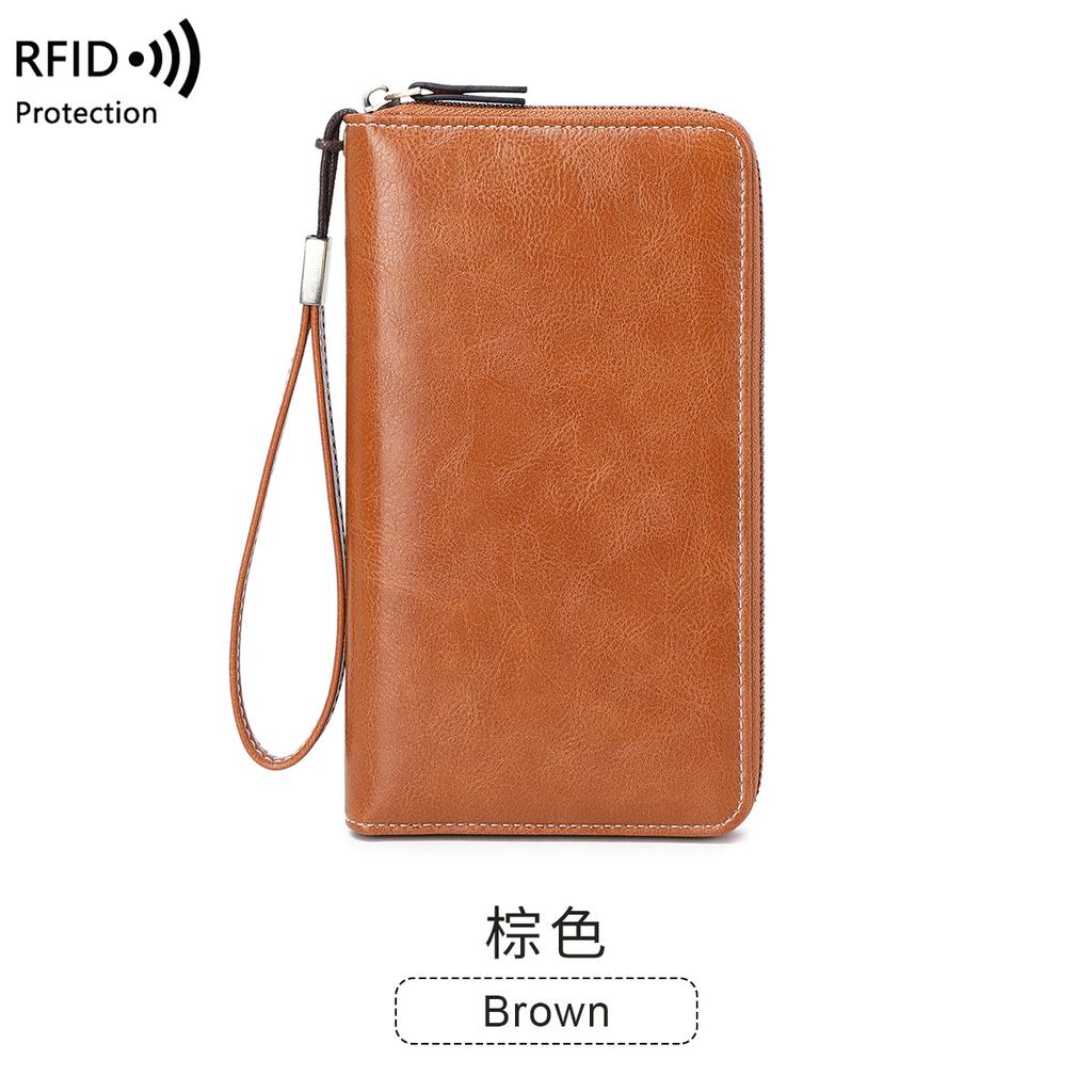 New anti-theft brush women's wallet large capacity clutch bag retro multi-card long wallet