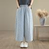 2025 summer new retro new Chinese personalized printed denim wide-leg pants women's loose large size nine-point casual pants