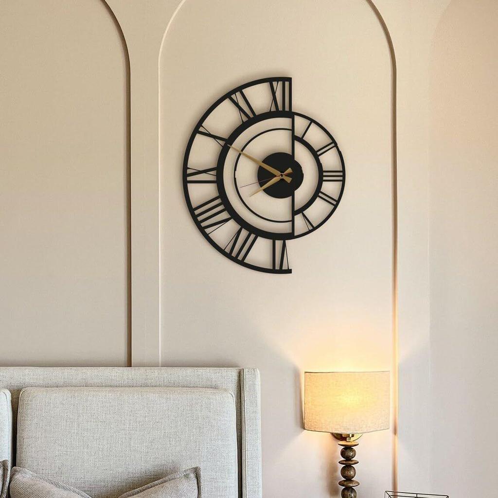 Large World Map Wall Clock, Metal Minimalist Modern Clock, Round Silent Non-Ticking Battery Operated Wall Clocks for Living Room/Home