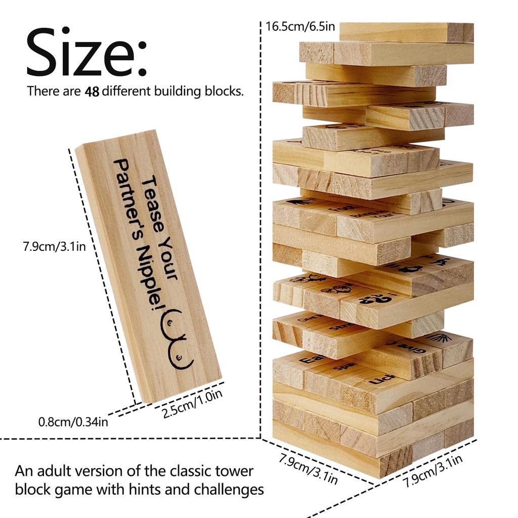 48Pcs Sex Block Game For Adults Sex Toys Valentine Tumbling Tower Stacking Games Wooden Block For Couples Erotica Party SM Block