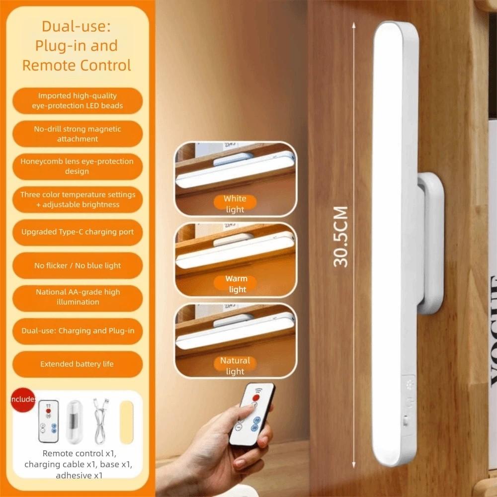 USB Rechargeable LED Desk Lamp Remote Control 3 Color Modes Magnetic Hanging Night Light Table Lamp Cabinet Closet Wardrobe