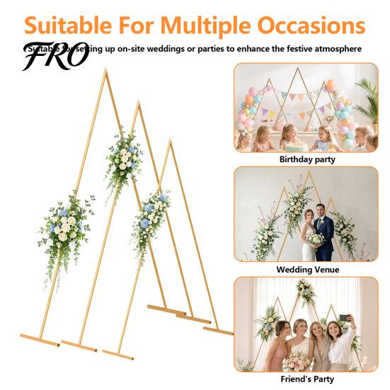 Wedding Arch Props Backdrop Stand, 6.2FT, 7FT, 8.4FT Set of 3 Golden Metal Triangle Ceremony Flower Stand Frame for Baby Shower Birthday Party Balloon