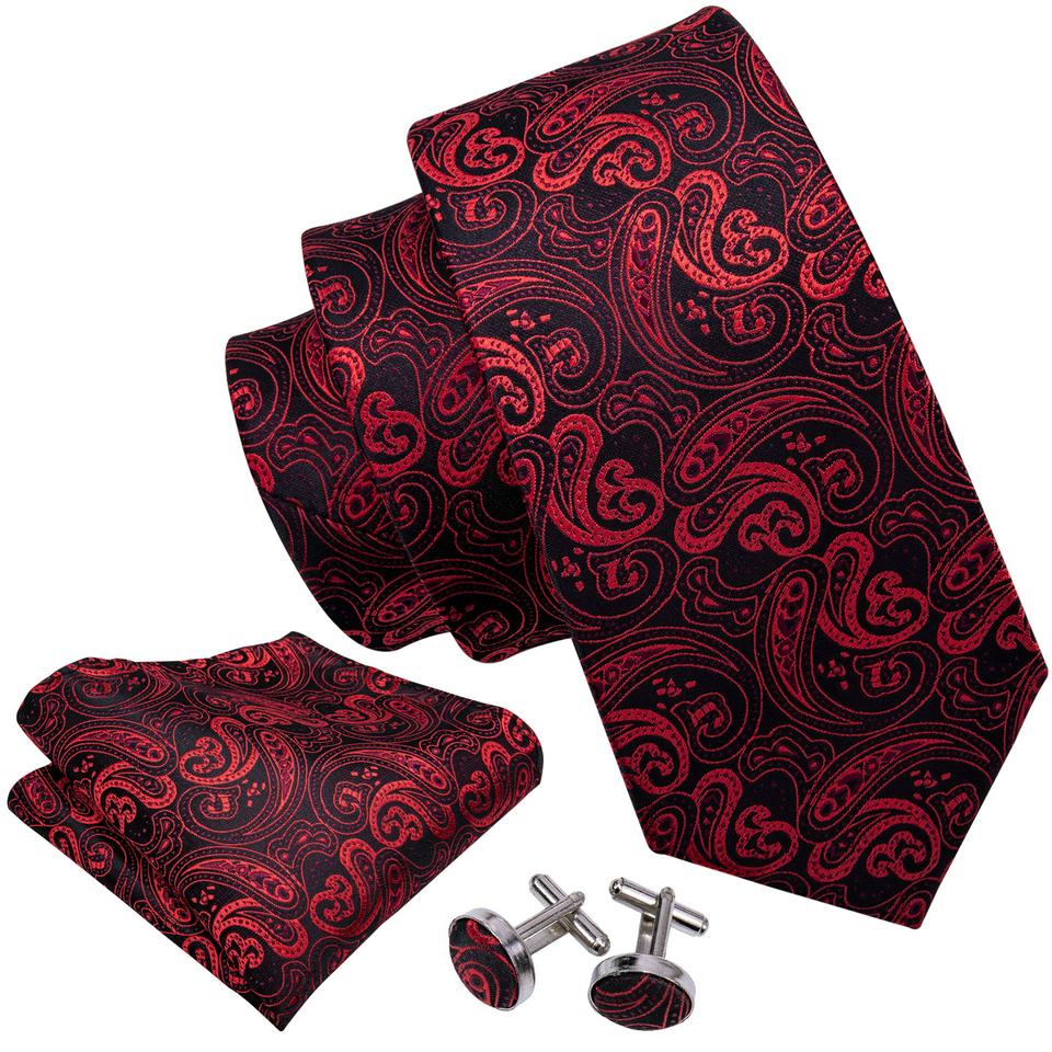 16 Styles Tie with Pearl Brooch for Men Paisley Woven Necktie Hanky Cufflinks Set Wedding Formal