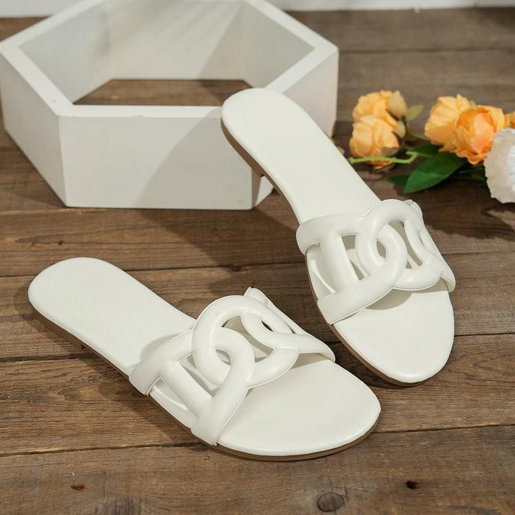 

2025 новые тапочки с круглым носком и простыми отверстиями, женские модные тапочки большого размера, повседневные пляжные сандалии с одним символом 43 белый