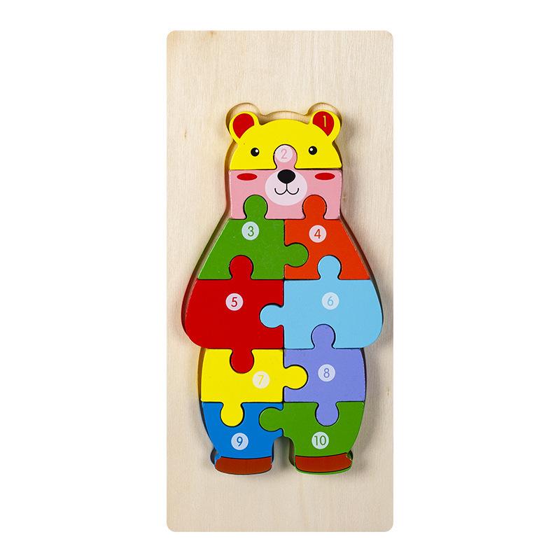3D Wooden Buckle Puzzle: Educational Toy for Early Learning - Numbers, Transportation, and Animal Blocks