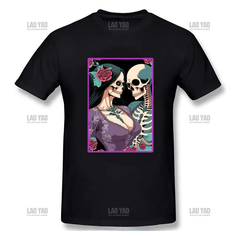 The Lovers Sweet Kiss Skull Tshirts Hug Me Pure Couple Skeleton Skull T Shirt Men Easter Day Death Punk Style T Shirts