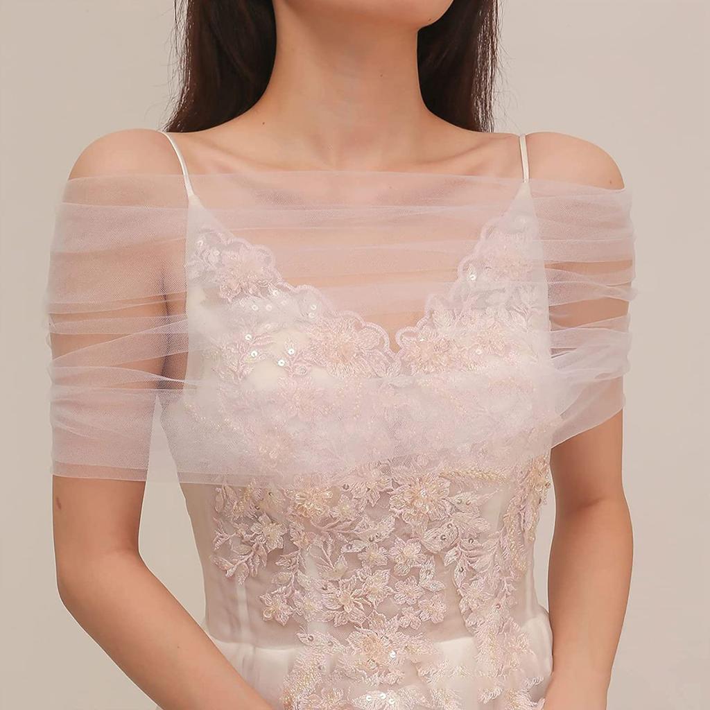 Hochzeitsschal Damen Tüllschal Tüll Hochzeitsstola für Braut Brautstola Wickel Schulterfreier Schal Durchsichtiger Brautschal