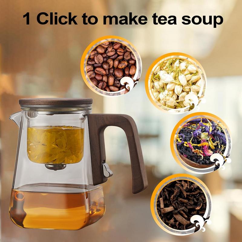 Glass Teapot With Infuser Glass Kettle With Strainer Multifunctional Glass Filter Tea Set With Wooden Handle Magnetic Tea Brewer