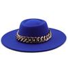 New retro ethnic style. Eaves wool woolen felt hat concave and convex top men's and women's top hats, big eaves thick gold chain hat