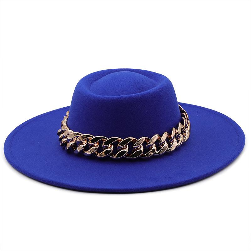 New retro ethnic style. Eaves wool woolen felt hat concave and convex top men's and women's top hats, big eaves thick gold chain hat