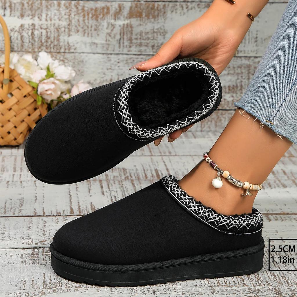 Fashion Ethnic Style Women's Snow Boots Big Size Women's Shoes Thick Cotton Shoes with Artificial Short Plush and Wedge Heels