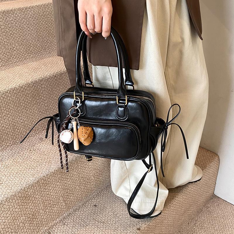 

2024 Модный ретро женский рюкзак: Портативный портфель в корейском стиле большой вместимости для осени/зимы No pendant чёрный