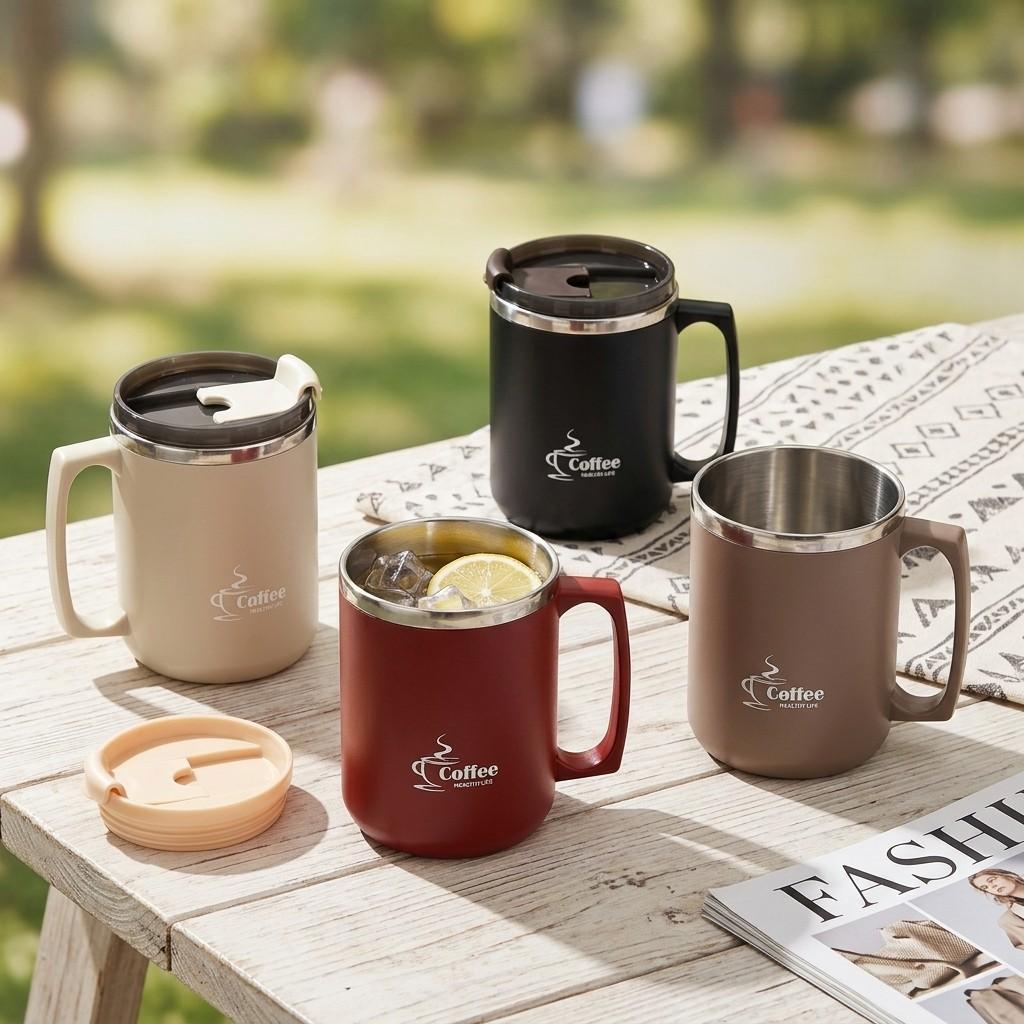 Mini Insulated Coffee Tumbler with Handle Sealed Leakproof 304 Stainless Steel Thermal Travel Mug Portable Dual Drink Water Cup