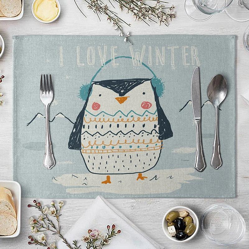 Children's Cute Animal Style Pattern Placemat Cotton Linen Fabric Table Mats Family Dinner Tableware Kitchen Table Mat 30X45cm