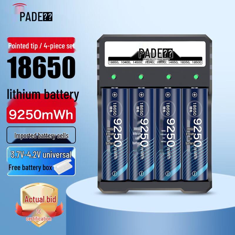 PADE 18650 9250mWh 3.7V Rechargeable Lithium Battery CN plug (adapter included)