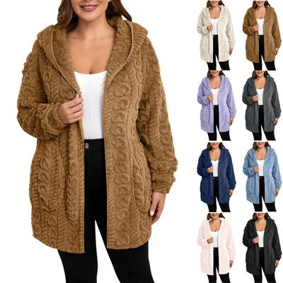 Damen Winterkleidung Damen Strickjacke mit Kapuze Fuzzy Jacke Winter Offene Vorderseite Fleecemantel Outwear