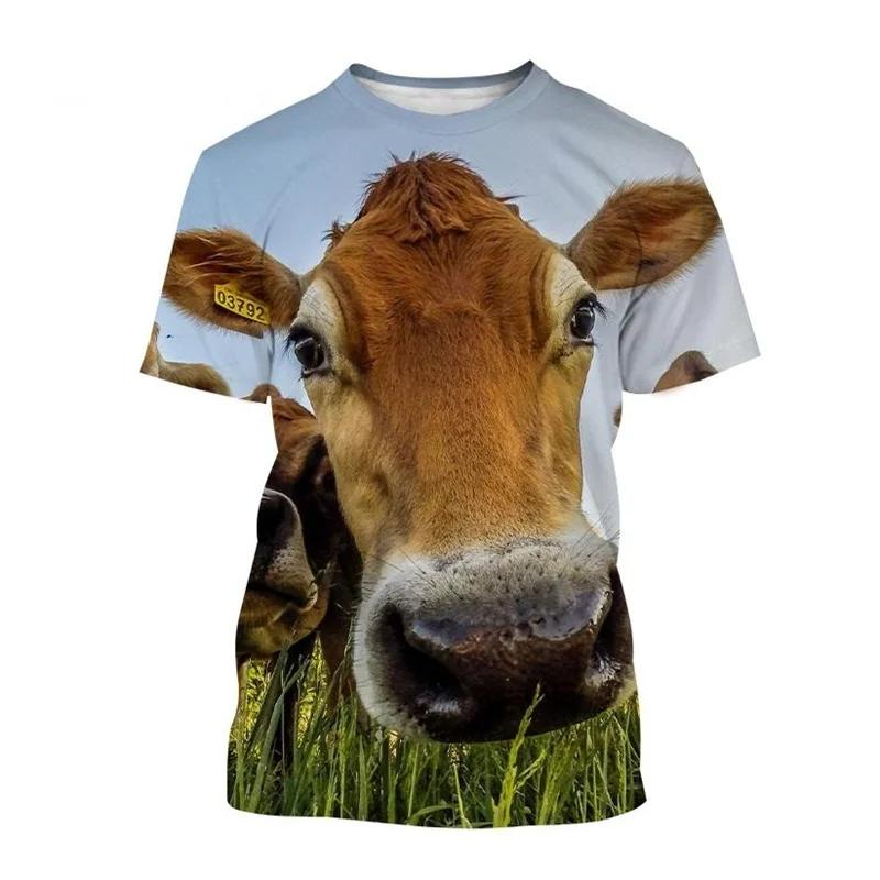 Funnny Cow Animal 3D Print Popular Outdoor Harajuku Short Sleeves Street Oversized Male Kids