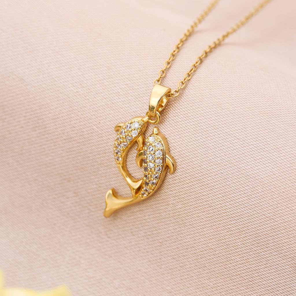 1 Pcs Copper Micro Zirconia Pendant with Stainless Steel Chain Combination Light Luxury Versatile Collarbone Chain