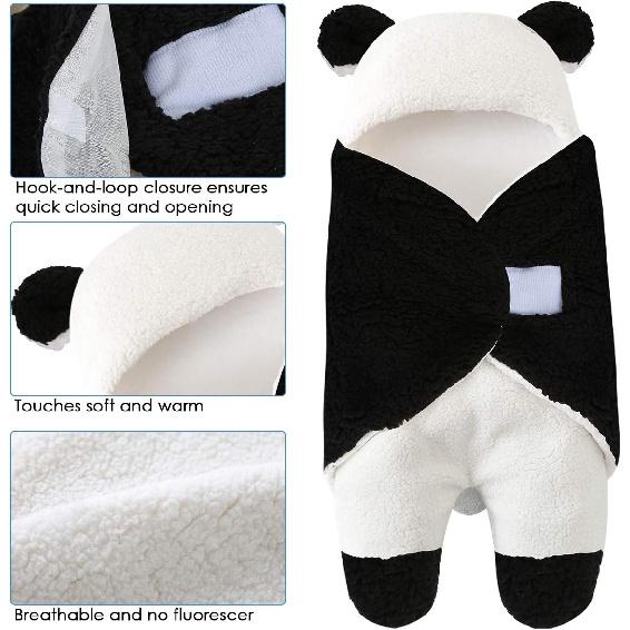 Tianhaik Newborn Baby Receiving Blanket Wearable Cute Panda Swaddle Blanket Fleece Sleeping Bag(Panda,0-12 Months)