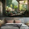 Vintage Garden Window Sill Floral Tapestry Wall Art Decoration Background Cloth Room Aesthetic  Home