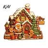 Rustic Winter Home Accents Christmas Wooden House Ornament, Santa Claus/Snowman/Elk Sleds/Winter Cabins Elk Sleigh Tabletop Decor Scene Figurines,