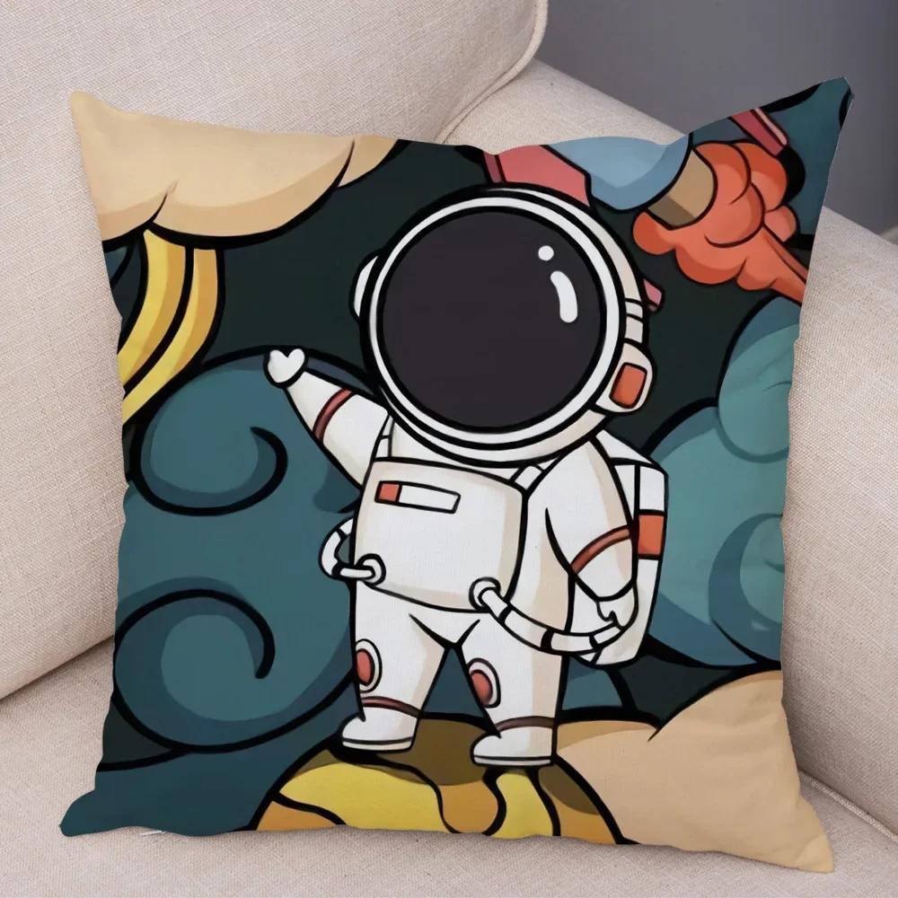 Cartoon Astronauts Cushion Cover Soft  Decor Cosmic Sky Pillowcase for Sofa Home Car  Print Pillow Case Children Room