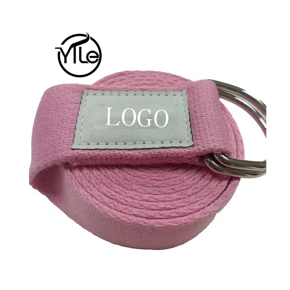 Adjustable Fitness Cotton Organic Natural Yoga Belt Stretching Strap Carriers with D Ring розовый