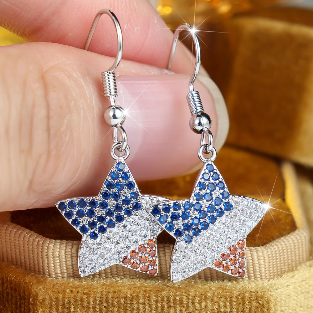 Chic Star Dangle Earrings for Women Silver Blue White Orange Color Full Zircon Geometric Jewelry Party Gift