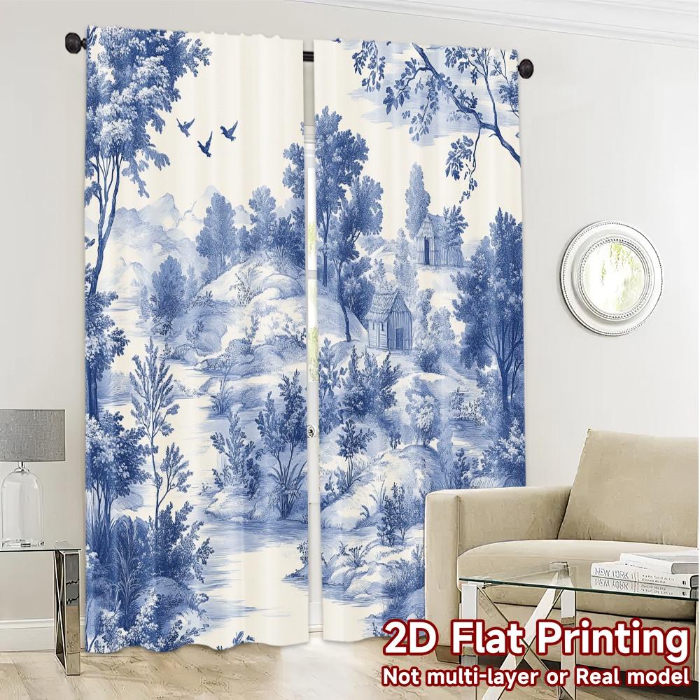 Set Of 2 Modern Curtains Blue Landscape Scene Fashionable Semi Decorations Home Decorative Curtain Light Filtering Made Polyester